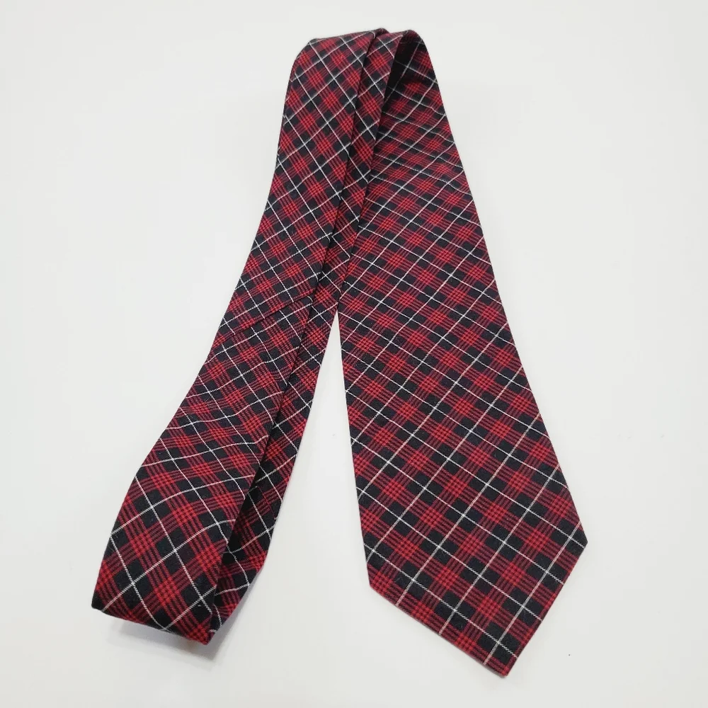 Place Necktie Red & Black Tartan Pattern Boy's Cotton Neck Tie 45x2.75